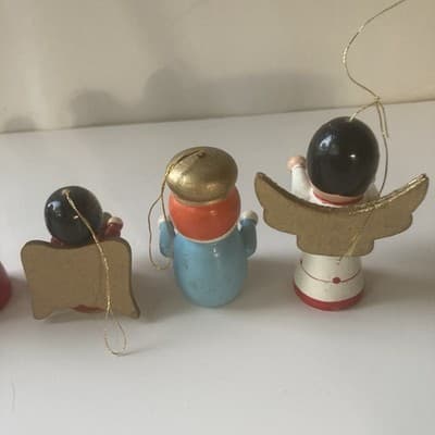 Vintage Christmas Wood Hand Painted Ornaments 10 Piece Lot 80s 90s Folk Retro - Thumbnail 21