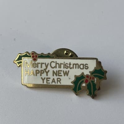 Vintage XMAS Enameled Brass Pin Merry Christmas Happy New Year Bob Bogle MLA