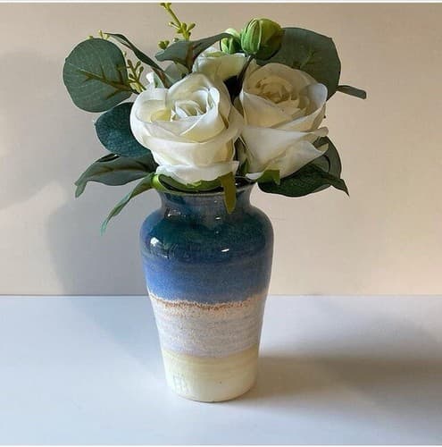 Vintage Drip Glazed Pastel Watercolor Pottery Vase Studio Pottery Boho Post Mod