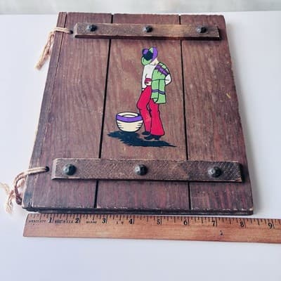 Vintage Wood Book Journal Cover Southwestern Mexican Sombrero Man Folk Art Retro - Thumbnail 8