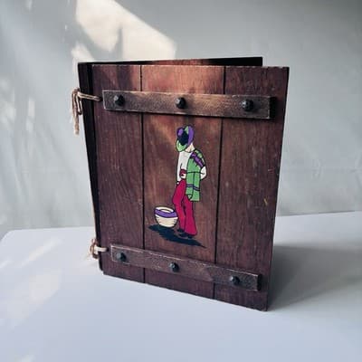 Vintage Wood Book Journal Cover Southwestern Mexican Sombrero Man Folk Art Retro - Thumbnail 20