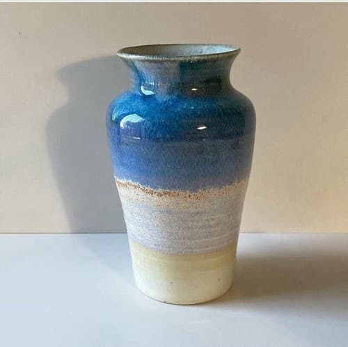 Vintage Drip Glazed Pastel Watercolor Pottery Vase Studio Pottery Boho Post Mod - Thumbnail 5