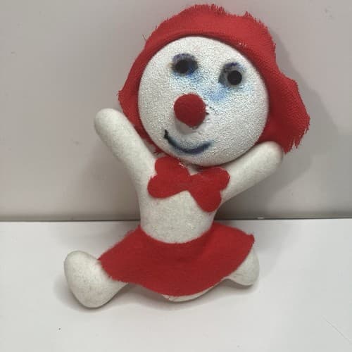 Vintage MCM Flocked Snowman Ornament W Red Scarf Hat Vtg XMAS Mid Century