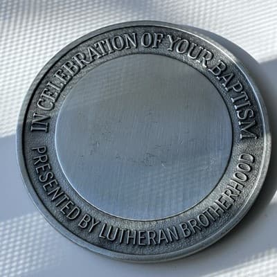Vintage Lutheran Brotherhood Baptismal Medal Coin Pewter 3in Baptism Celebration - Thumbnail 7