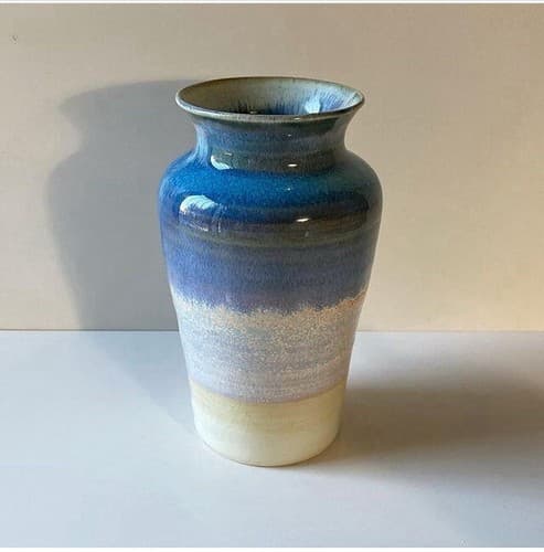 Vintage Drip Glazed Pastel Watercolor Pottery Vase Studio Pottery Boho Post Mod - Thumbnail 2