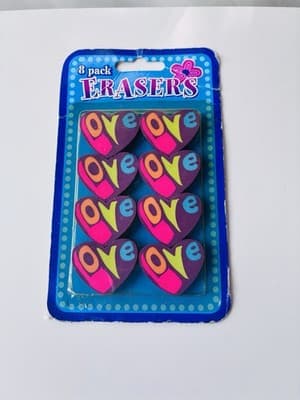 Vintage Deadstock 90s Y2K Retro LOVE Heart Erasers 8 Pack Psychedelic Stationery - Thumbnail 5
