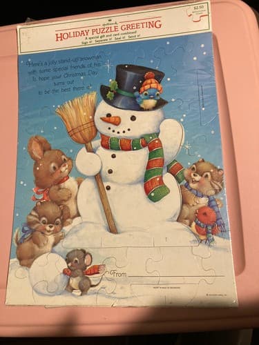 Vintage Hallmark Christmas Snowman Greeting Card Puzzle SEALED NOS Blue Bird