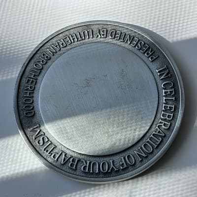 Vintage Lutheran Brotherhood Baptismal Medal Coin Pewter 3in Baptism Celebration - Thumbnail 6
