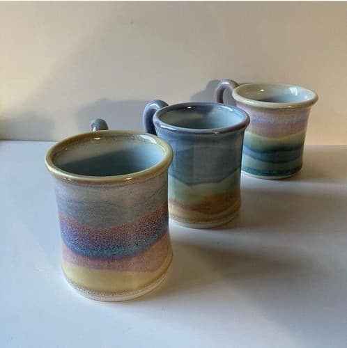 Vintage Studio Pottery Glazed Ceramic Mugs Pastel Watercolors Kawaii Boho 3 MUGS