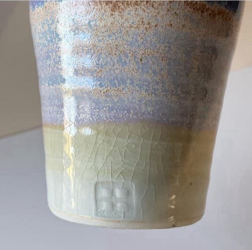 Vintage Drip Glazed Pastel Watercolor Pottery Vase Studio Pottery Boho Post Mod - Thumbnail 3