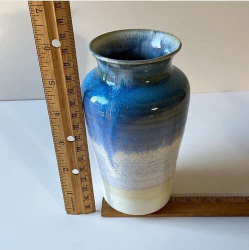 Vintage Drip Glazed Pastel Watercolor Pottery Vase Studio Pottery Boho Post Mod - Thumbnail 7