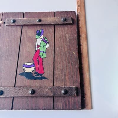 Vintage Wood Book Journal Cover Southwestern Mexican Sombrero Man Folk Art Retro - Thumbnail 9