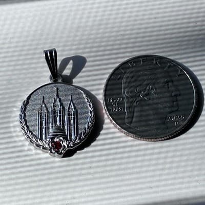 LDS Mormon Young Womens Personal Progress Medallion Silver Tone Red Rhinestone - Thumbnail 2
