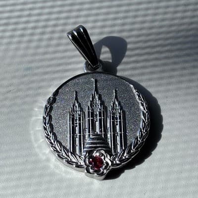LDS Mormon Young Womens Personal Progress Medallion Silver Tone Red Rhinestone