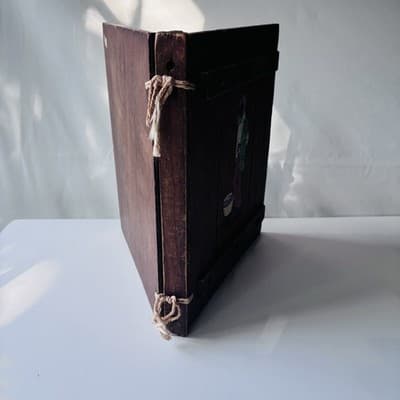 Vintage Wood Book Journal Cover Southwestern Mexican Sombrero Man Folk Art Retro - Thumbnail 6