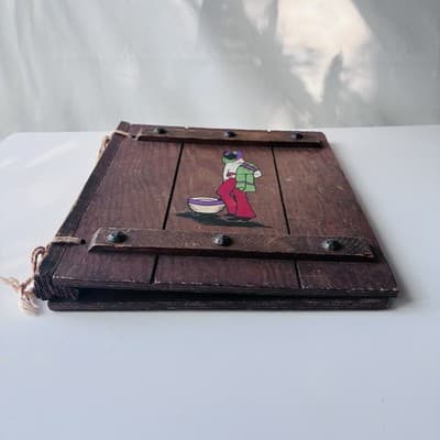 Vintage Wood Book Journal Cover Southwestern Mexican Sombrero Man Folk Art Retro - Thumbnail 19