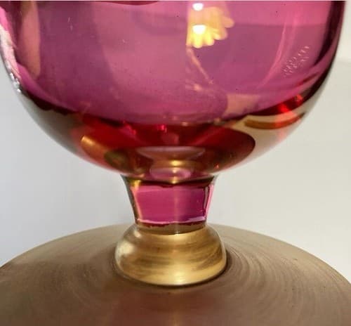 Vintage Rainbow Glass Co Cylinder Vase Cranberry Red Iridescent MCM 10.5 inches - Thumbnail 5