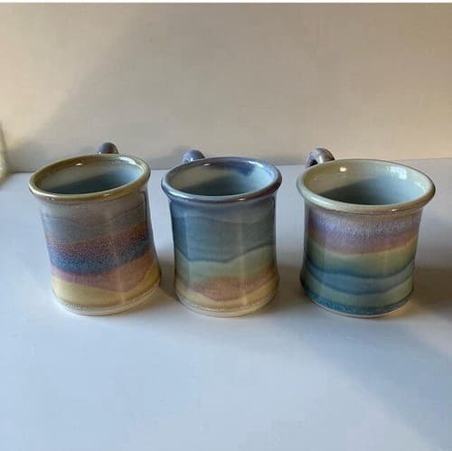 Vintage Studio Pottery Glazed Ceramic Mugs Pastel Watercolors Kawaii Boho 3 MUGS - Thumbnail 3