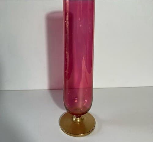 Vintage Rainbow Glass Co Cylinder Vase Cranberry Red Iridescent MCM 10.5 inches - Thumbnail 8