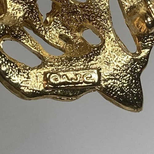Vintage MCM Bird on Nest Brooch with Faux Pearl Eggs Goldtone Estate AJC - Thumbnail 4