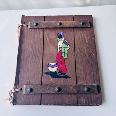 Vintage Wood Book Journal Cover Southwestern Mexican Sombrero Man Folk Art Retro - Thumbnail 12