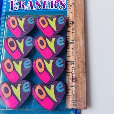 Vintage Deadstock 90s Y2K Retro LOVE Heart Erasers 8 Pack Psychedelic Stationery - Thumbnail 3