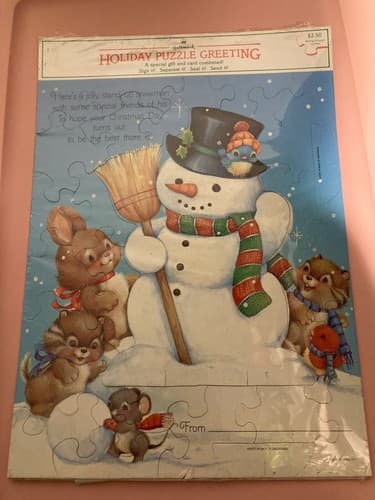 Vintage Hallmark Christmas Snowman Greeting Card Puzzle SEALED NOS Blue Bird - Thumbnail 6