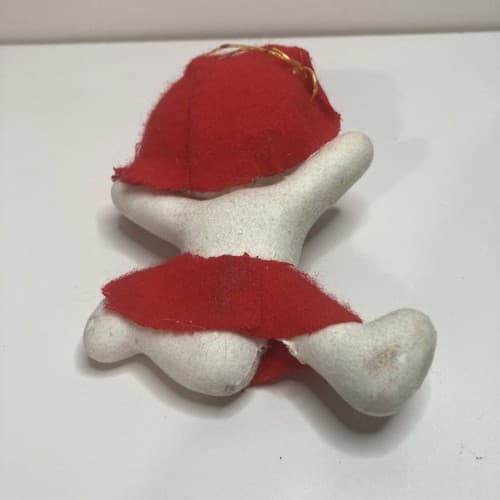 Vintage MCM Flocked Snowman Ornament W Red Scarf Hat Vtg XMAS Mid Century - Thumbnail 3