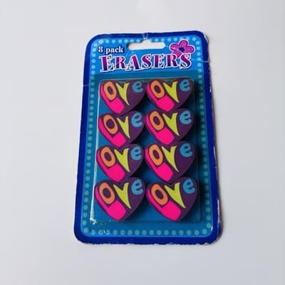 Vintage Deadstock 90s Y2K Retro LOVE Heart Erasers 8 Pack Psychedelic Stationery - Thumbnail 4