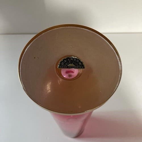 Vintage Rainbow Glass Co Cylinder Vase Cranberry Red Iridescent MCM 10.5 inches - Thumbnail 6