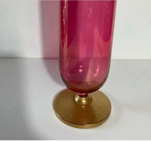 Vintage Rainbow Glass Co Cylinder Vase Cranberry Red Iridescent MCM 10.5 inches - Thumbnail 9
