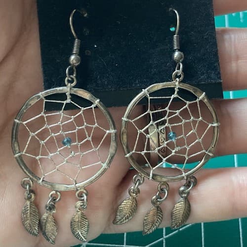 Vintage Southwestern Dream Catcher Earrings New On Card Silver Tone Vtg Native