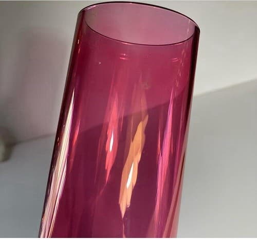 Vintage Rainbow Glass Co Cylinder Vase Cranberry Red Iridescent MCM 10.5 inches - Thumbnail 7