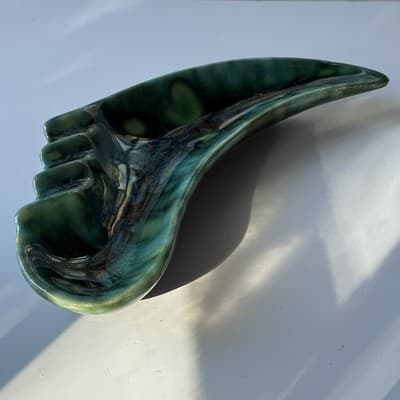 Vintage MCM Green Glazed Ceramic Pottery Ashtray Retro Mid Century Modern 60s 70 - Thumbnail 4