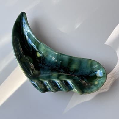 Vintage MCM Green Glazed Ceramic Pottery Ashtray Retro Mid Century Modern 60s 70