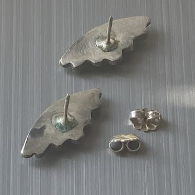 VTG Zuni Native American Sterling Silver Post EarringsTurquoise MOP Petit Point - Thumbnail 3