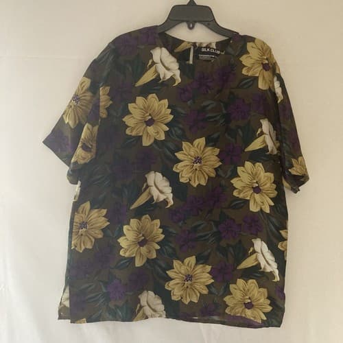 Vintage 90s Women's Silk Floral Boxy Shirt Top SILK CLUB L-XL grunge cottage
