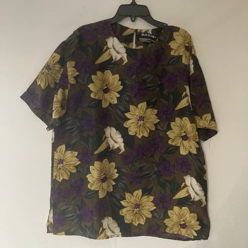 Vintage 90s Women's Silk Floral Boxy Shirt Top SILK CLUB L-XL grunge cottage - Thumbnail 8