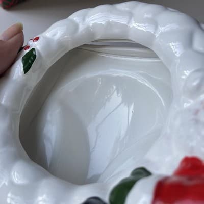 Vintage Christmas Santa Ceramic Picture Frame VTG XMAS Santa Claus Wreath 80/90s - Thumbnail 14