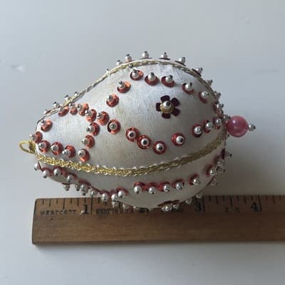 Vintage Christmas Ornaments Push Pin Sequins Calico Home Made Retro Bell 4 Pcs - Thumbnail 7