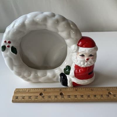 Vintage Christmas Santa Ceramic Picture Frame VTG XMAS Santa Claus Wreath 80/90s - Thumbnail 5