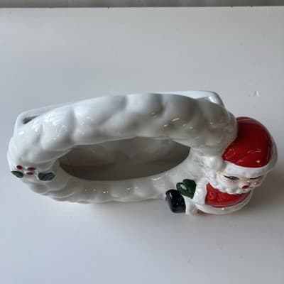 Vintage Christmas Santa Ceramic Picture Frame VTG XMAS Santa Claus Wreath 80/90s - Thumbnail 12