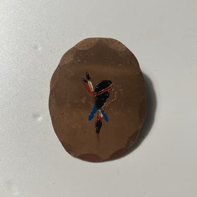 Vintage Handmade Copper Native American Headdress Lady Eteched Enamel Brooch Pin - Thumbnail 6