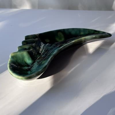 Vintage MCM Green Glazed Ceramic Pottery Ashtray Retro Mid Century Modern 60s 70 - Thumbnail 3