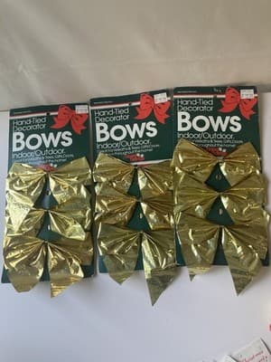Vintage Christmas Gold Bow Ornaments Wreaths Gifts Deadstock 3Packs Good Tidings