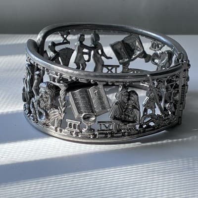 VTG Masonic Ten 10 Commandments Figural Cuff Bracelet George Kenning & Son LDN - Thumbnail 7