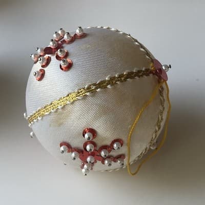 Vintage Christmas Ornaments Push Pin Sequins Calico Home Made Retro Bell 4 Pcs - Thumbnail 11