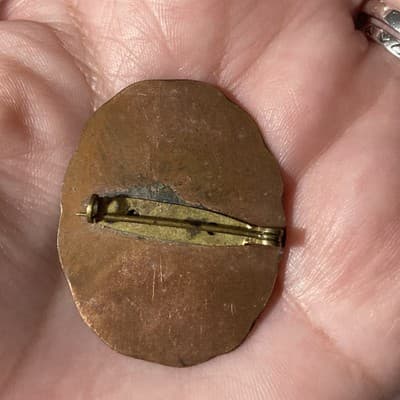 Vintage Handmade Copper Native American Headdress Lady Eteched Enamel Brooch Pin - Thumbnail 3