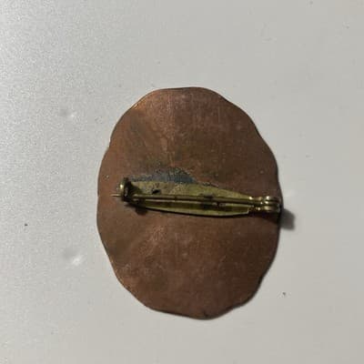 Vintage Handmade Copper Native American Headdress Lady Eteched Enamel Brooch Pin - Thumbnail 7