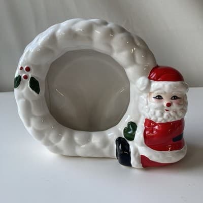 Vintage Christmas Santa Ceramic Picture Frame VTG XMAS Santa Claus Wreath 80/90s